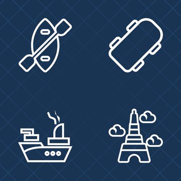 Premium set of outline vector icons. Such as old, skate, europe, navy, france, street, naval, french, active, kayak, battleship, rowing, war, warship, skater, canoe, tower, extreme, youth, fun, sea