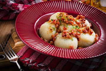 Potato dumplings with bacon.