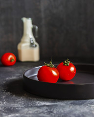 Ingredients for making yogurt sauce on the kitchen table. Vertical. Close up. Selective focus.
