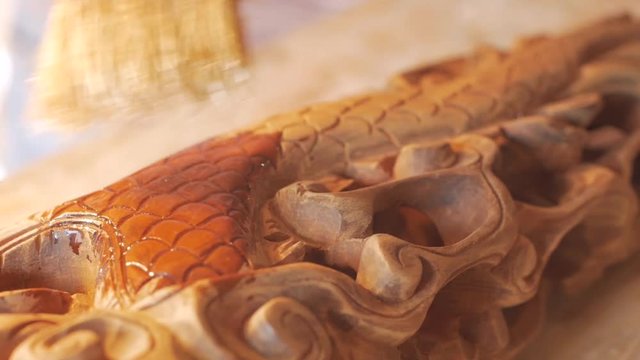 Close-up of wood painting or varnishing 
