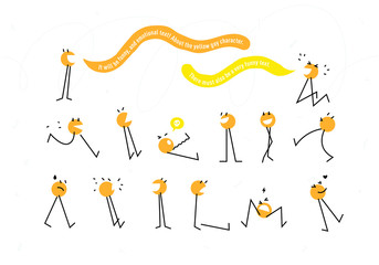 Cartoon yellow character. Vector illustration. The character is isolated on a white background. Character Kolobok for the game or the cartoon. Funny smile for the site and postcards. Comic about the y