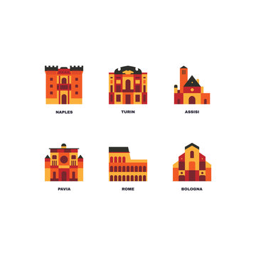 Italian cities icons set.