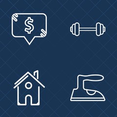 Obraz premium Premium set of outline vector icons. Such as clothes, frame, household, laundry, training, workout, residential, domestic, property, active, home, sportive, fit, label, price, real, sale, electric