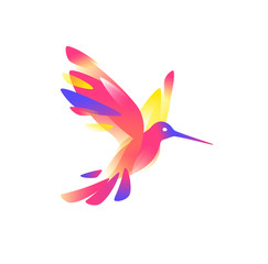Illustration of a pink colibri. Image is isolated on white background. Bird of hummingbirds. Logo for the company, studio. Talisman, emblem. A modern bird image.