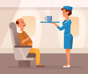 Stewardess brings food on the plane