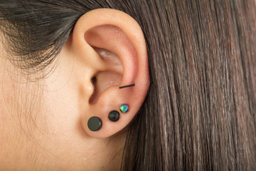 Ear and earrings ear piercing