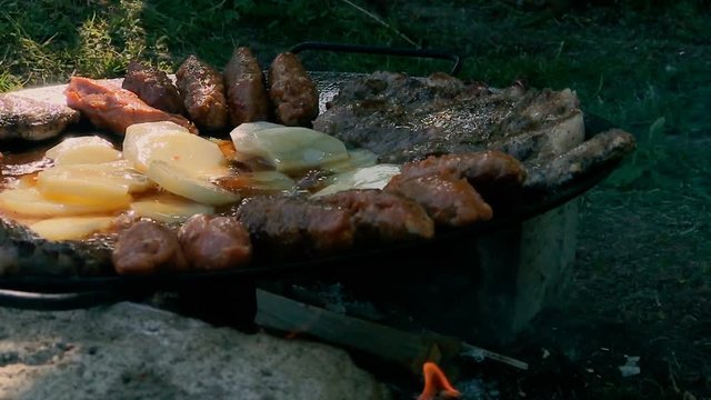 Slow motion of food grilling in a disc grill