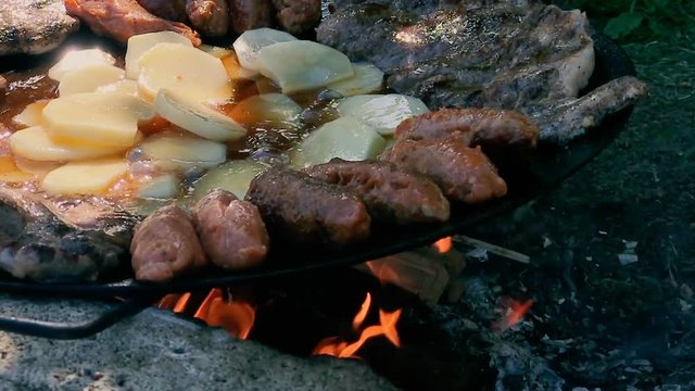 Slow motion of food grilling in a disc grill