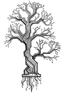 board oak tree - the scheme black and white electronic structure