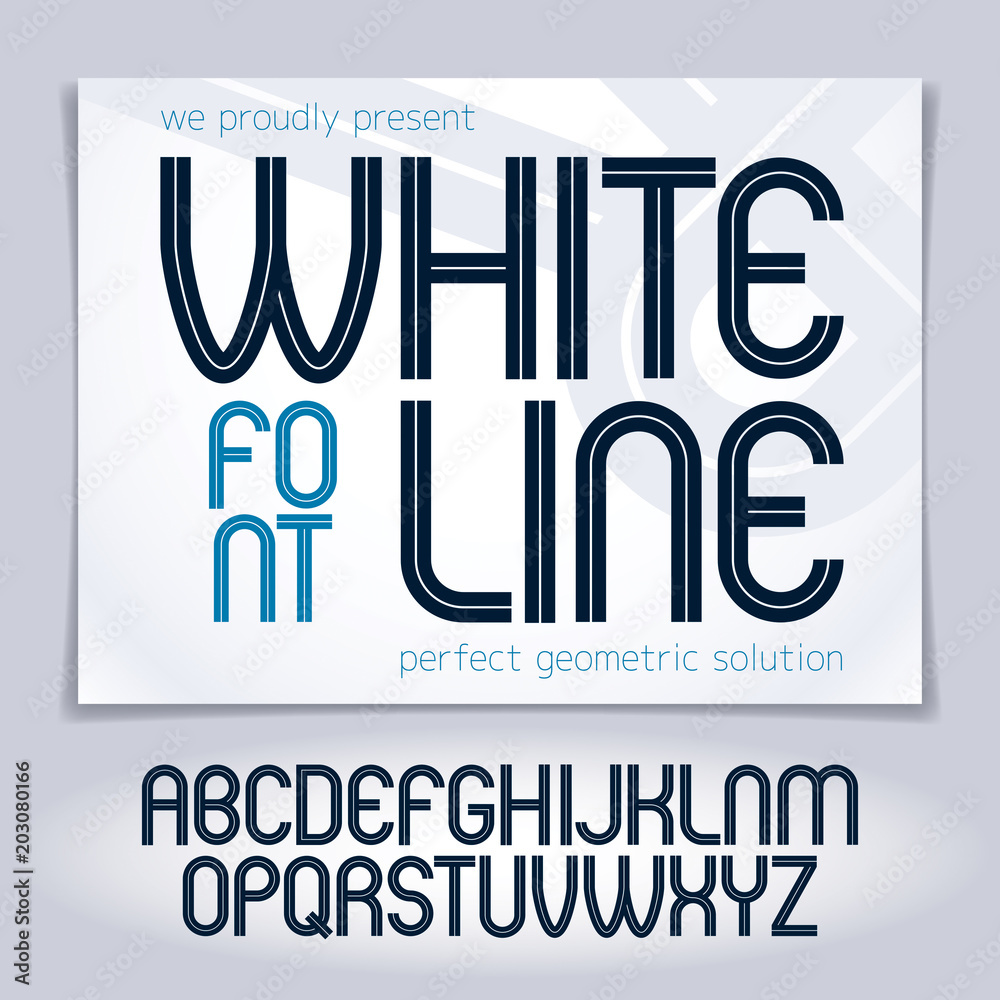 Poster vector upper case rounded alphabet letters made with white lines, best for use in logotype design in