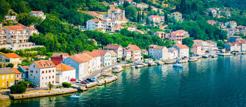 Kotor, Montenegro. Town Along The Bay Of Kotor.