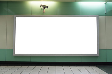 Large blank billboard on a street wall, banners with room to add your own text