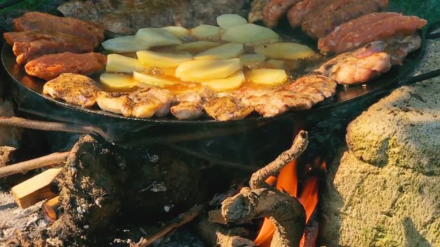 Slow motion of food grilling in a disc grill