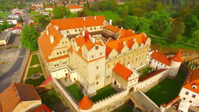 The castle Horsovsky Tyn founded in the half of the 13th century.Czech Republic. Aerial view of a landmark in Czech Republic.