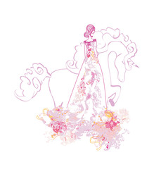 Beautiful young princess and unicorn © diavolessa