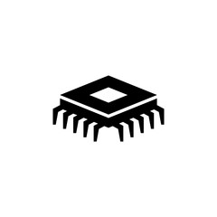 Processor Chip. CPU Technology Chip. Processor Motherboard Scheme. Circuit Board. Flat Vector Icon. Simple black symbol on white background
