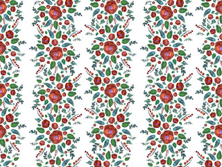 Watercolor floral pattern, delicate flowers. Seamless summer print for fabric, textile, wrapping, wallpaper, background. Vintage botanical set. Wedding, holiday, birthday. Bright botanical colllection