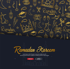 Illustration of Ramadan Kareem with hand draw doodle background for the celebration of Muslim community festival