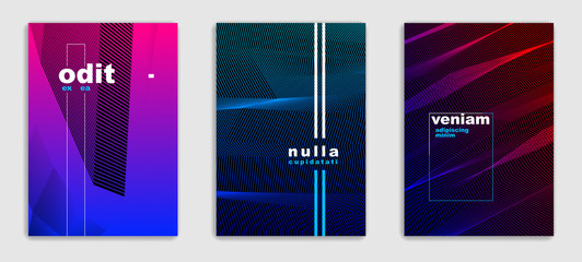 Art linear vector minimalistic trendy brochure designs set, cover templates, geometric halftone gradient. For Banners, Placards, Posters, Flyers. Perfect and unlike, pattern texture.