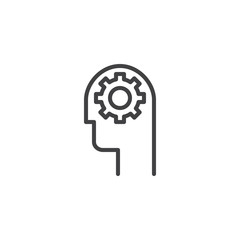 Gear in head outline icon. linear style sign for mobile concept and web design. Mind setting simple line vector icon. Symbol, logo illustration. Pixel perfect vector graphics