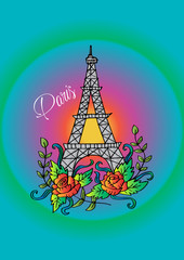 Fototapeta na wymiar Eiffel tower with rose flower
