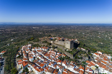 Fototapeta na wymiar Aerial view of the Castelo de Vide village in Alentejo, Portugal; Concept for travel in Portugal and most beautiful places in Portugal