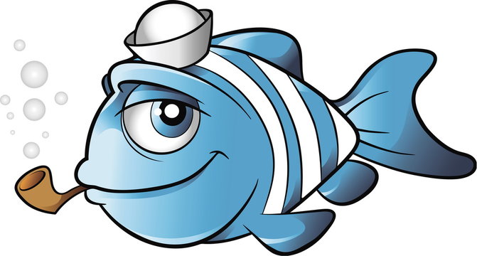 Sailor fish with sailor hat and a pipe cartoon vector