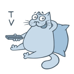 cartoon cat with remote control wath televisor. vector illustration
