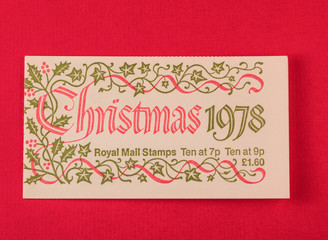 sachet in rigid cardboard containing English stamps of year 1978 made for Christmas greetings