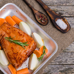 Raw pork knuckle in marinade