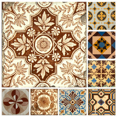 Collection of brown and orange patterns tiles