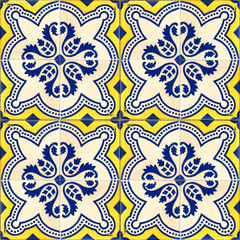 Collection of yellow and blue patterns tiles