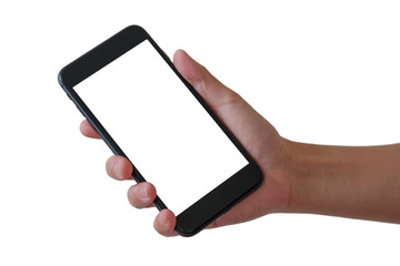 Phone in right hand.