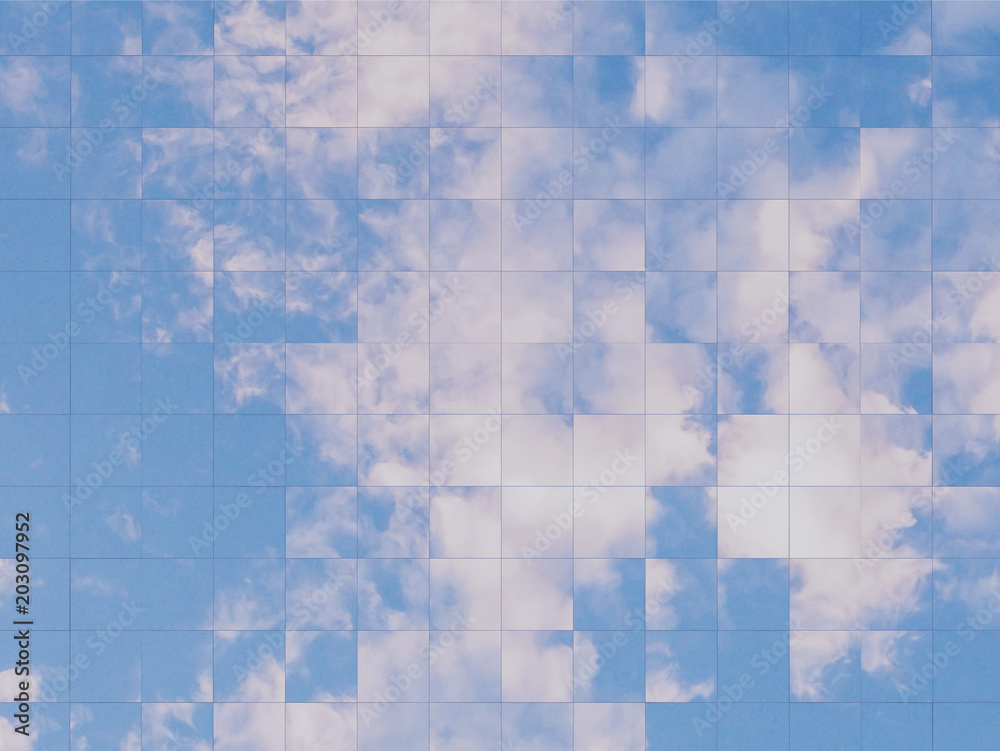 Poster view of the clouds reflected in the glass office building. 3d rendering