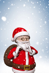 Composite image of cartoon santa with snow falling