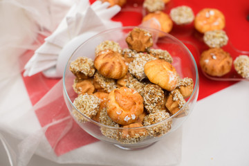 Candy bar. Table with sweets,  cupcakes, candies