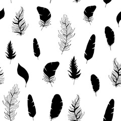 Vector seamless pattern with feathers in Scandinavian style. Cute print.