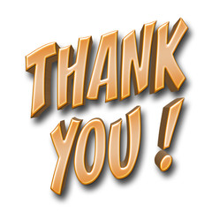 Stock Illustration - Large Orange Metallic Text: Thank You!, 3D Illustration, Against the White Background