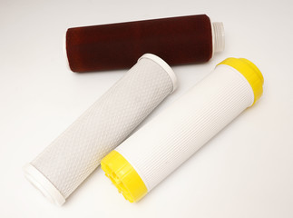Water purification filters. White background.