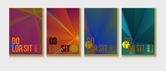 Obraz premium Neon Halftone Covers Set. Trendy Blend Lines Corporate Identity. Futuristic Posters, Geometric Business Backgrounds. Halftone Minimal Presentation Covers. Neon Colored Iridescent Print Design.