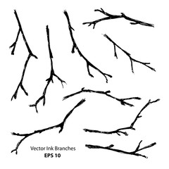 Black ink hand painted stylized branches