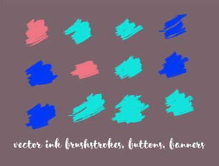 Ink Paint Vector Painted Backgrounds. Bright Colored Brushstrokes, Nice Textures Set. Artistic Colorful Button Collection. Grunge Dirty Vector Painted Backgrounds. Paintbrush Smeared Borders.