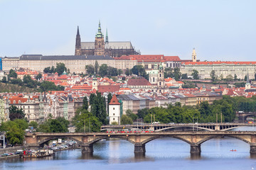 Fototapeta na wymiar Aerial view of the Old Town and Charles Bridge in Prague, Czech Republic