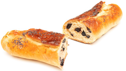 Buns with raisins and jam on a white background