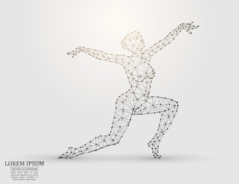 Silhouette dancing girl. Abstract image of a polygonal triangle model.Starry sky. Low poly design. Vector EPS 10.