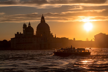 Sunset behind the Church of Madonna Della Salute in Venice