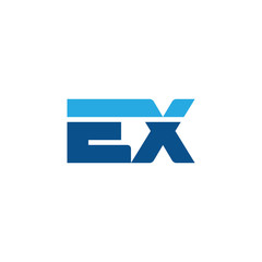 Initial letter EX, straight linked line bold logo, simple flat blue colors