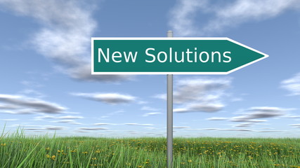 Signpost with New Solutions wording. 3D rendering.
