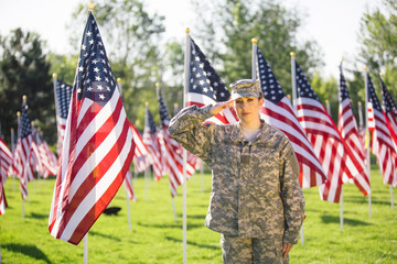 Patriotic American Female Soldier in uniform