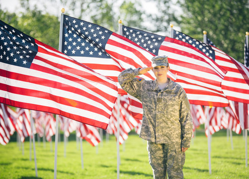 Patriotic American Female Soldier in uniform